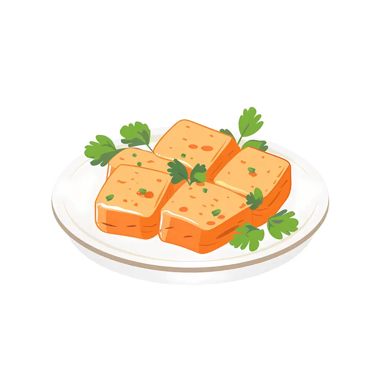 Tofu Slices with Garnish on White Plate