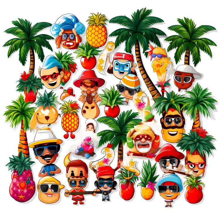 Summer Emojis with Palm Trees and Pineapples