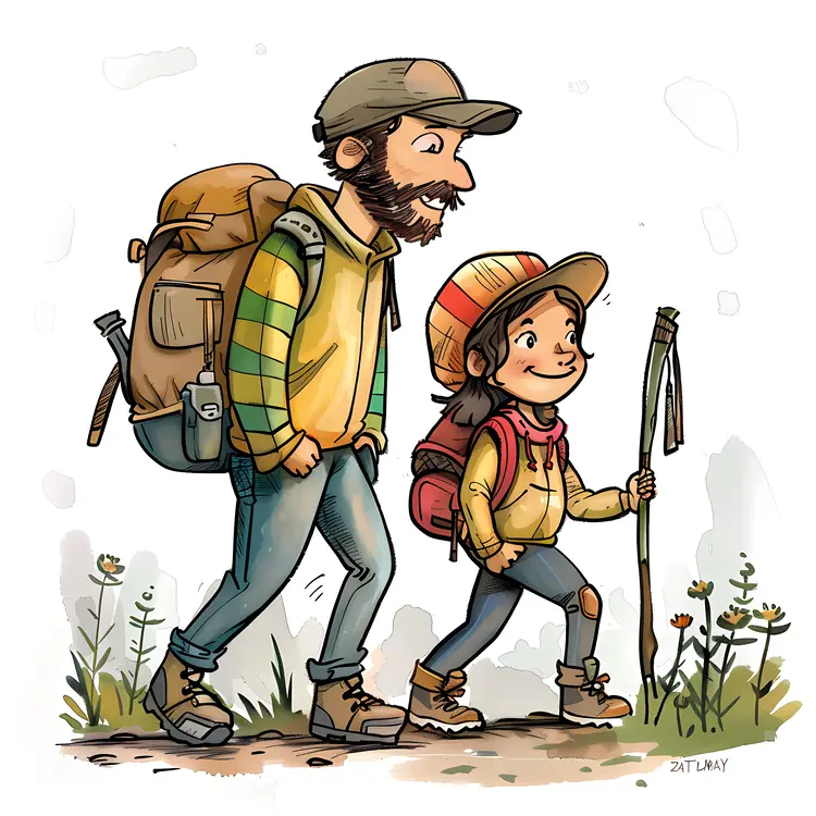 Father and Child Hiking Together
