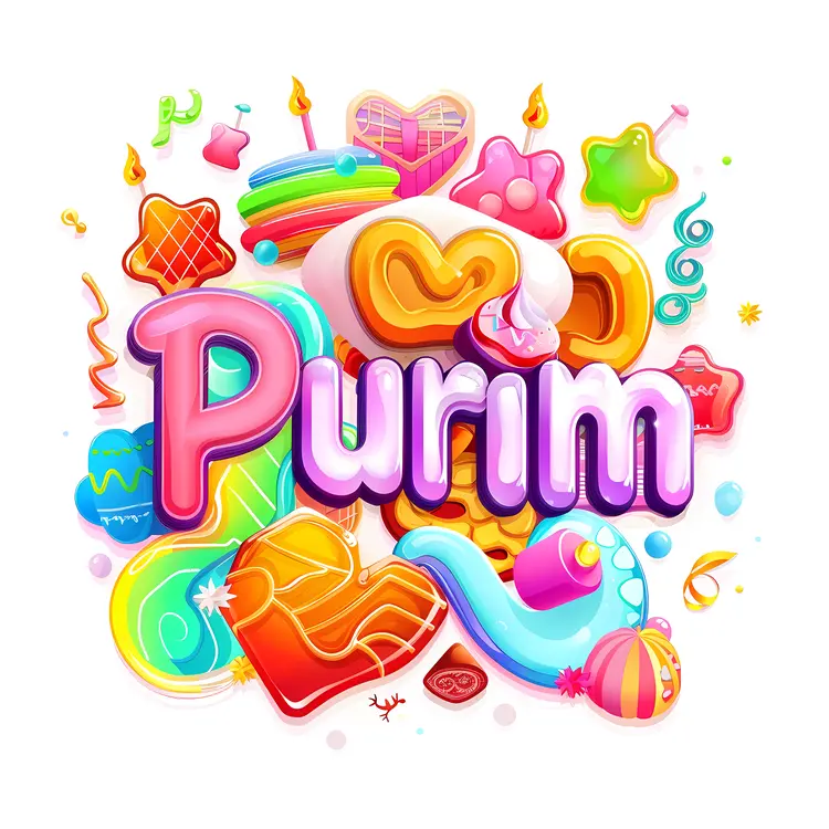 Colorful Purim Celebration with Sweets and Decorations