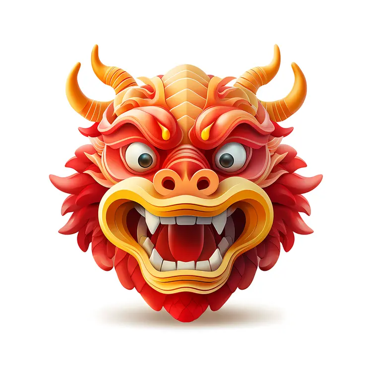 Red Dragon Head with Horns
