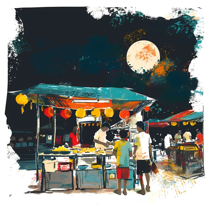 Night Market Food Stall with People