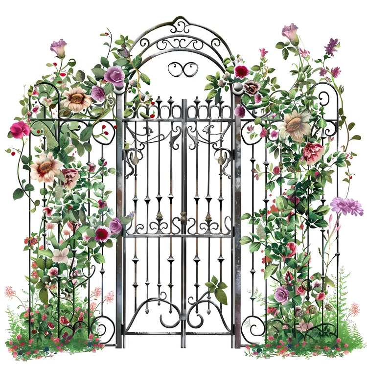 Artistic Floral Gate with Blooming Flowers
