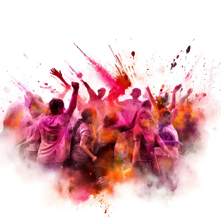 Colorful Crowd Celebrating Holi