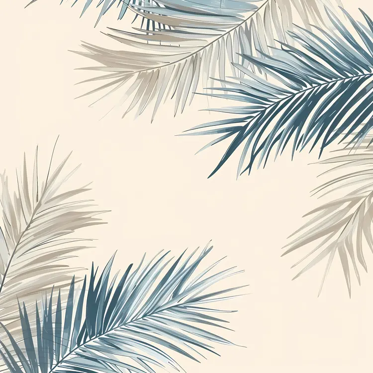 Blue and Beige Palm Leaves Pattern