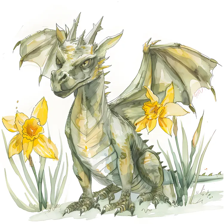 Dragon with Yellow Daffodils