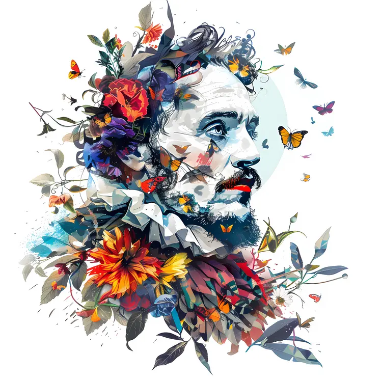 Floral Portrait with Butterflies
