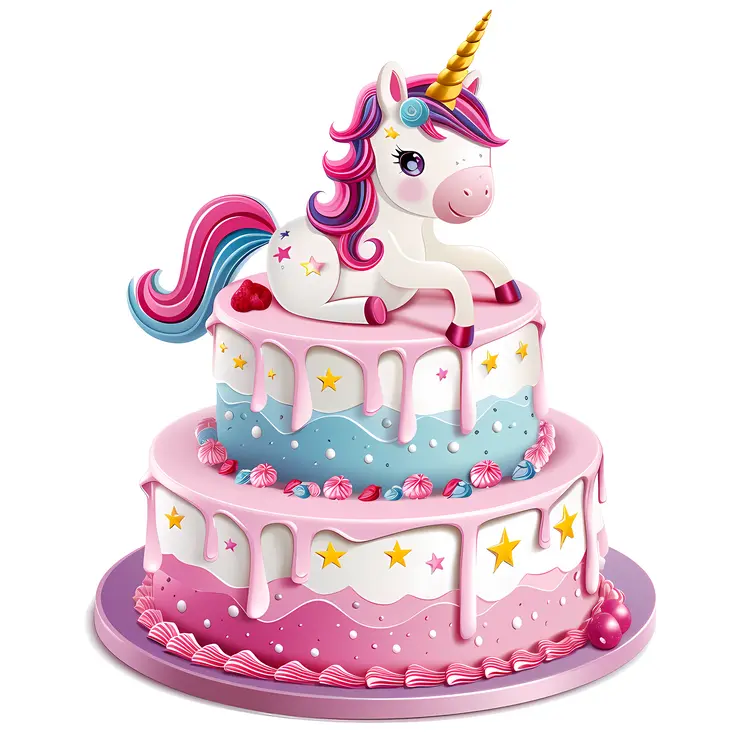 Pink Unicorn Cake with Star Decorations