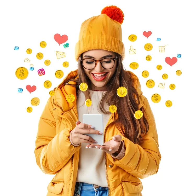 Woman with Smartphone Engaging in Social Media