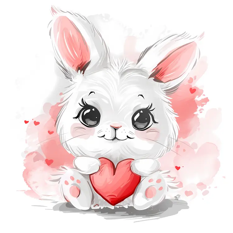 Cute Bunny Holding a Heart with Pink Background