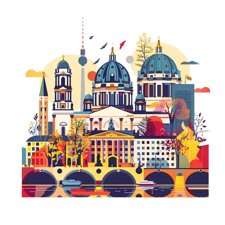 Colorful Cityscape with Iconic Buildings