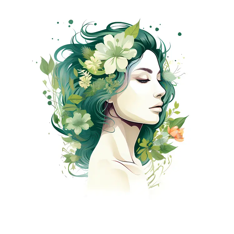Woman's Face with Floral Hair