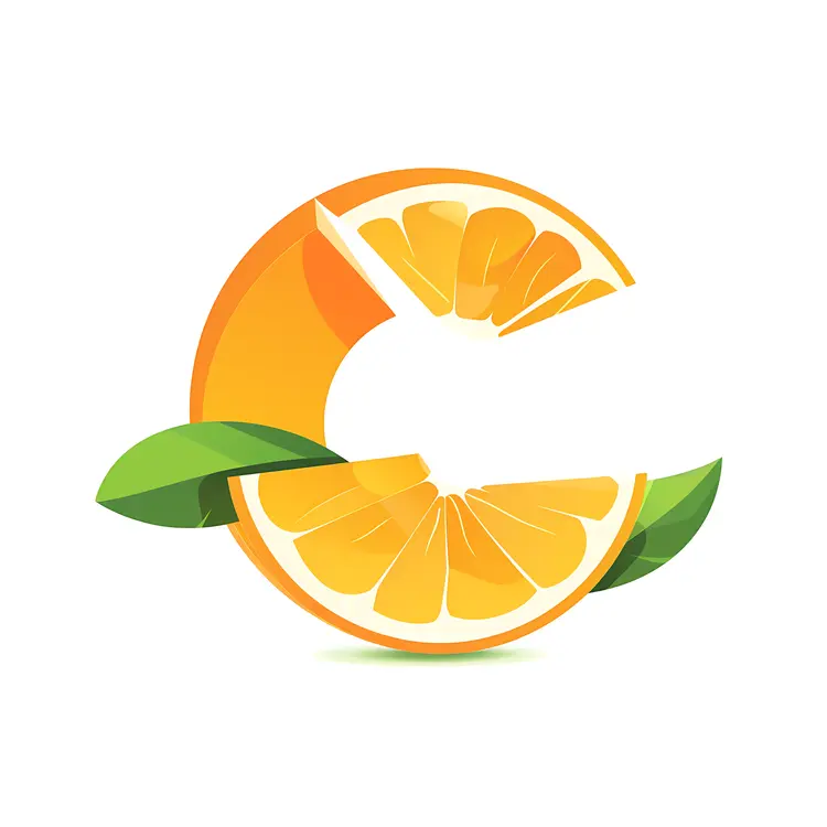 Orange Slice with Leaf Forming Letter C