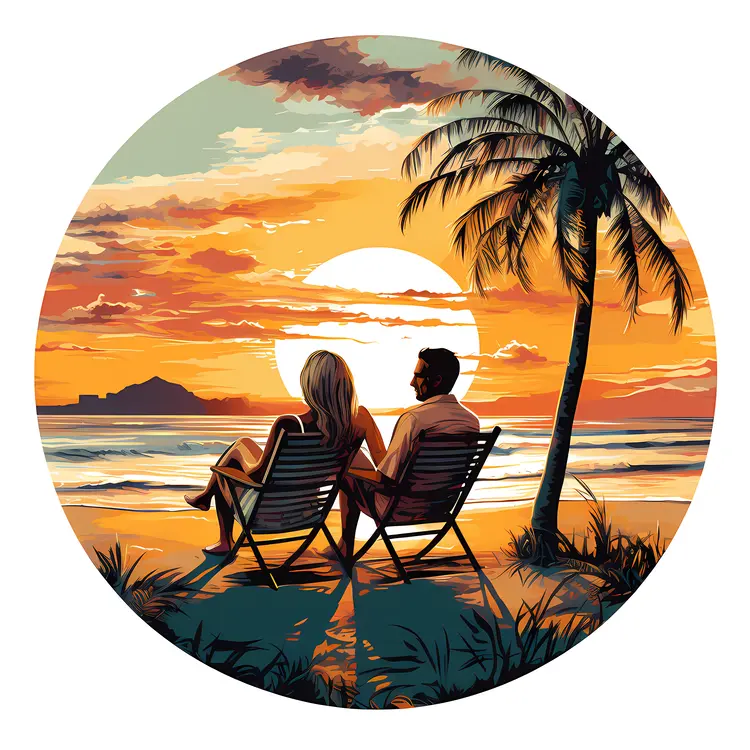 Couple Watching Sunset on the Beach