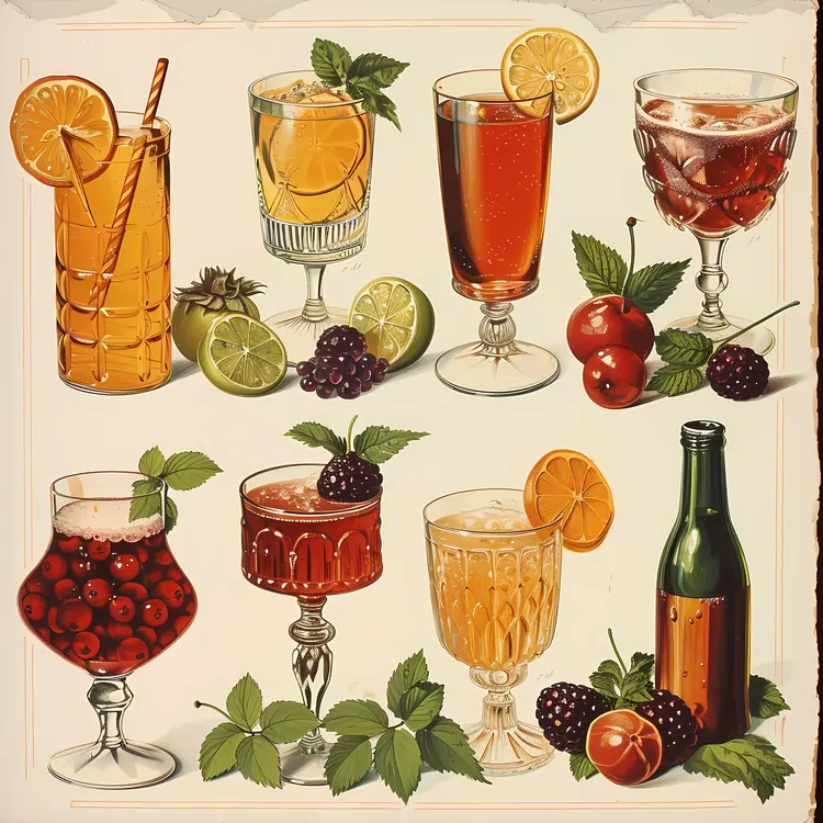 Assorted Drinks with Fruits in Glasses