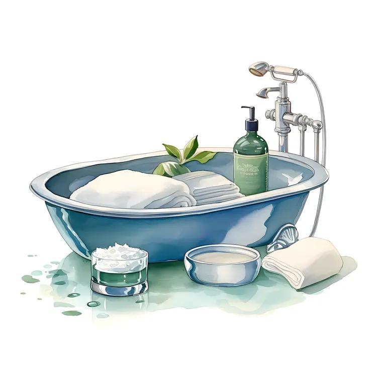Bathtub with Towels and Bottles