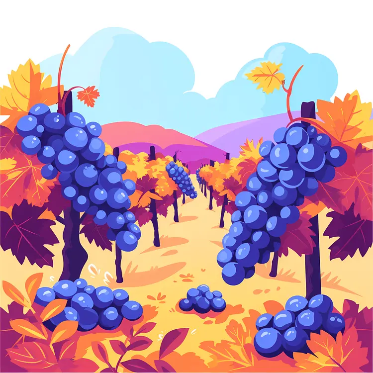 Colorful Vineyard with Grapes