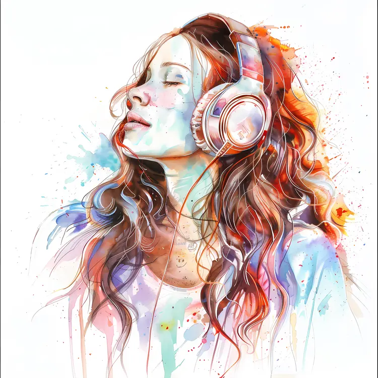 Girl with Colorful Headphones in Casual Attire