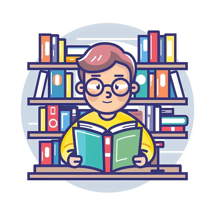 Boy Reading in Library