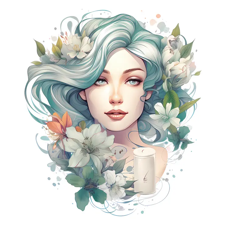 Beautiful Woman with Blue Hair and Flowers
