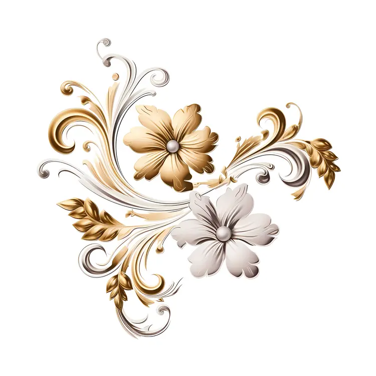 Dual Flower Gold and White Floral Ornament