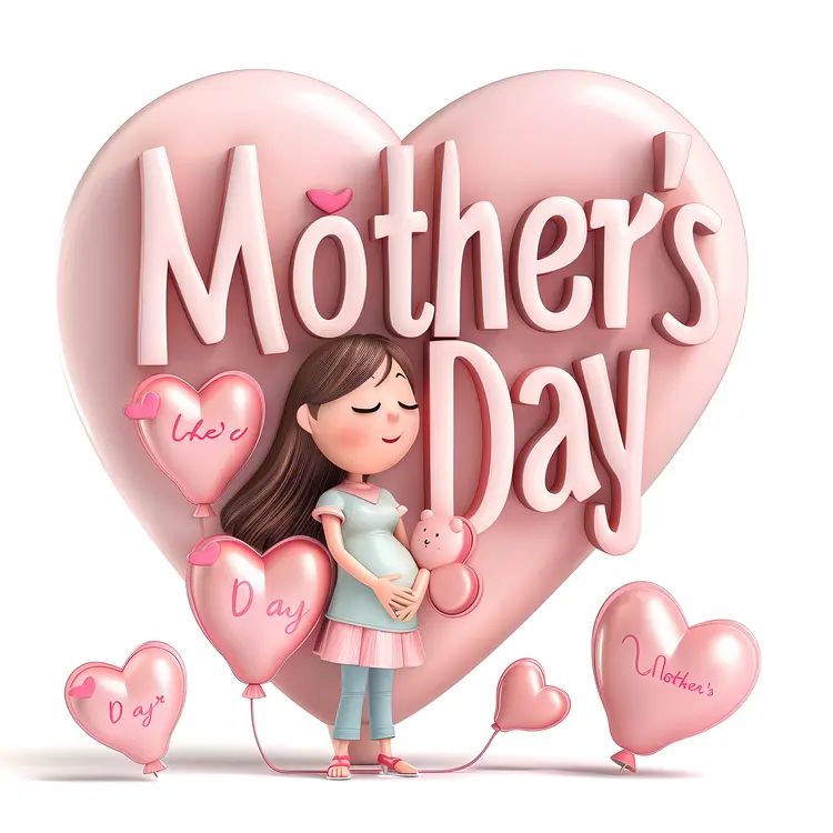 Mother's Day Cartoon with Heart and Mother