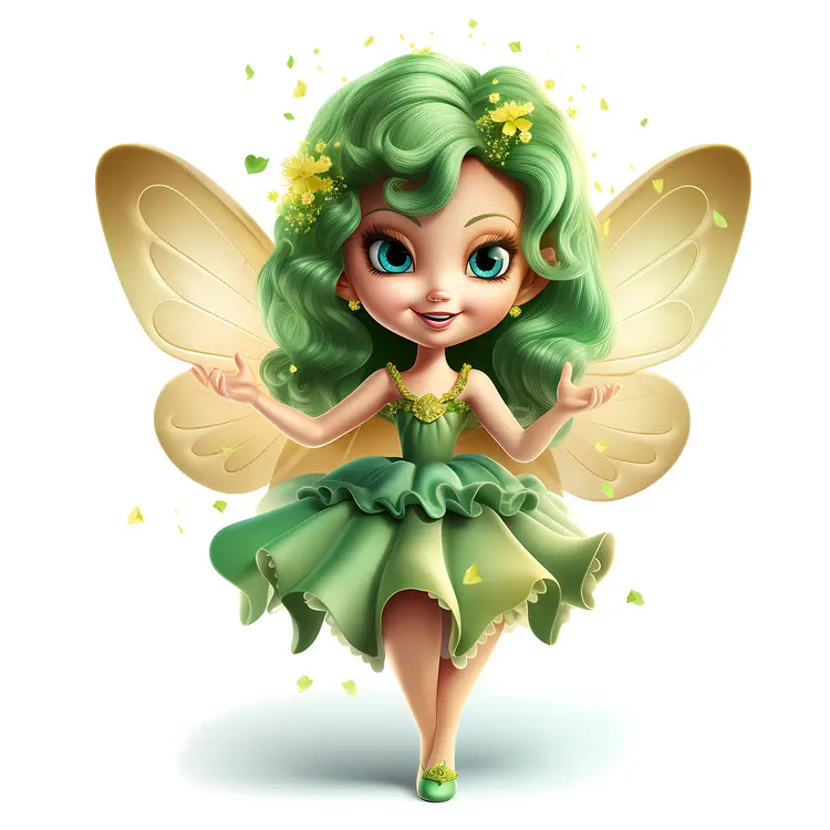 Green Fairy with Wings and Dress
