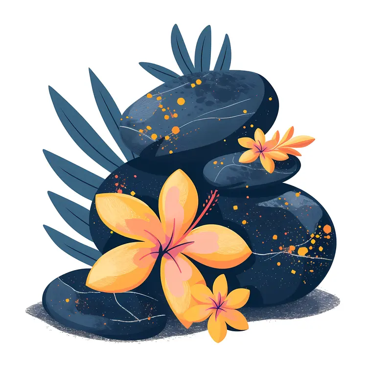 Zen Stacked Stones with Yellow and Orange Flowers