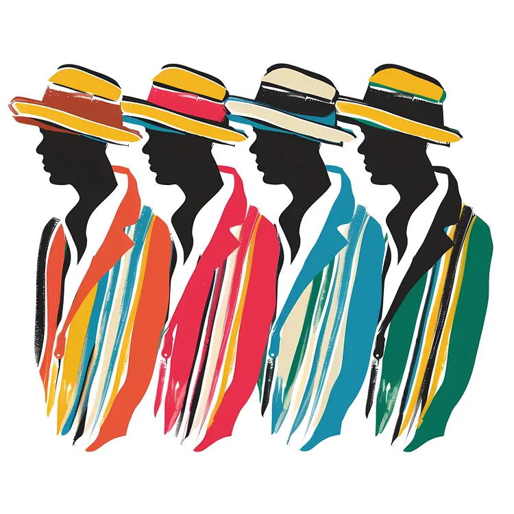 Silhouette Illustration of Men in Colorful Striped Suits