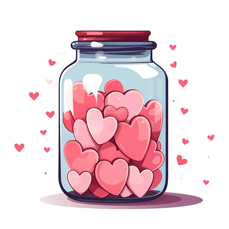 Heart Jar with Red Hearts Illustration