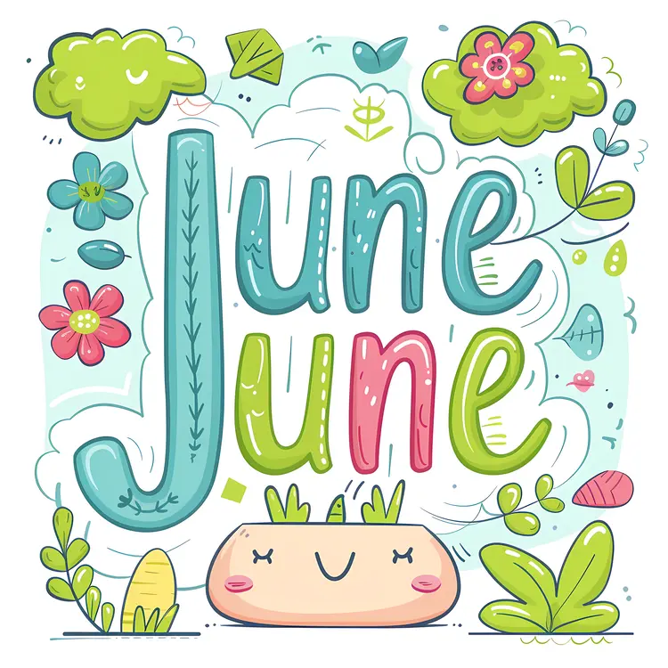 June Word Art with Nature and Cute Elements