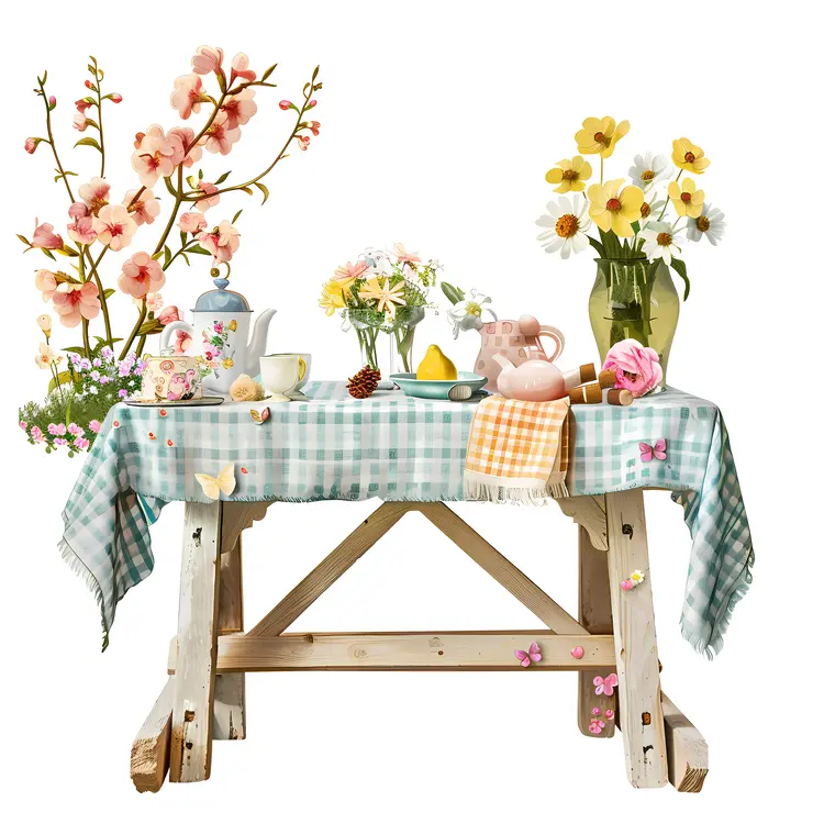 Garden Table with Tablecloth and Flowers