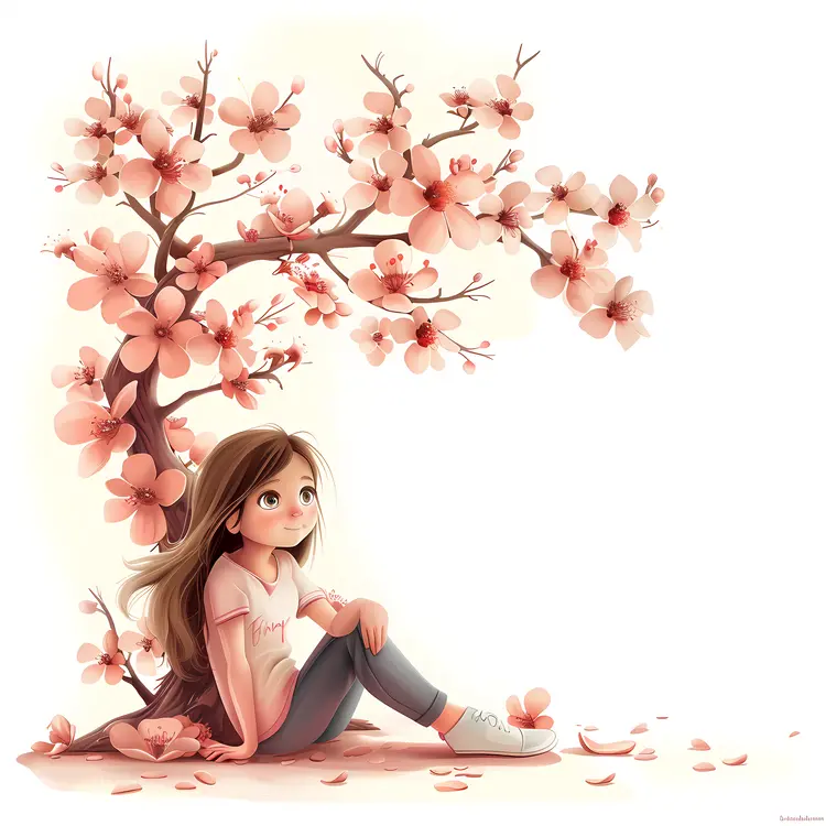 Girl Sitting Under Cherry Blossom Tree