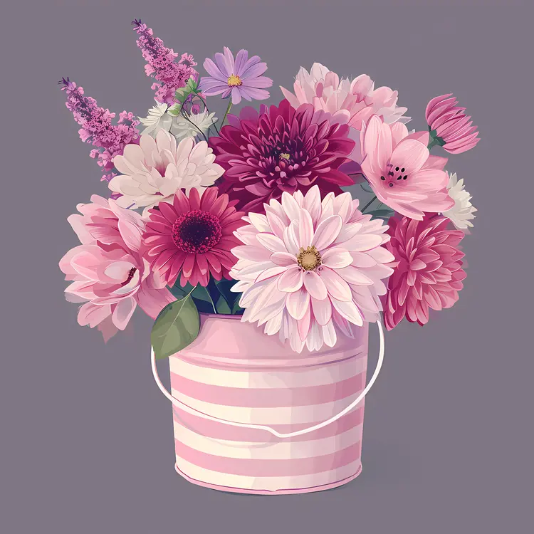 Lovely Pink and White Flower Arrangement in Striped Bucket