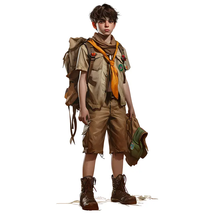 Realistic Boy Scout with Hat and Backpack