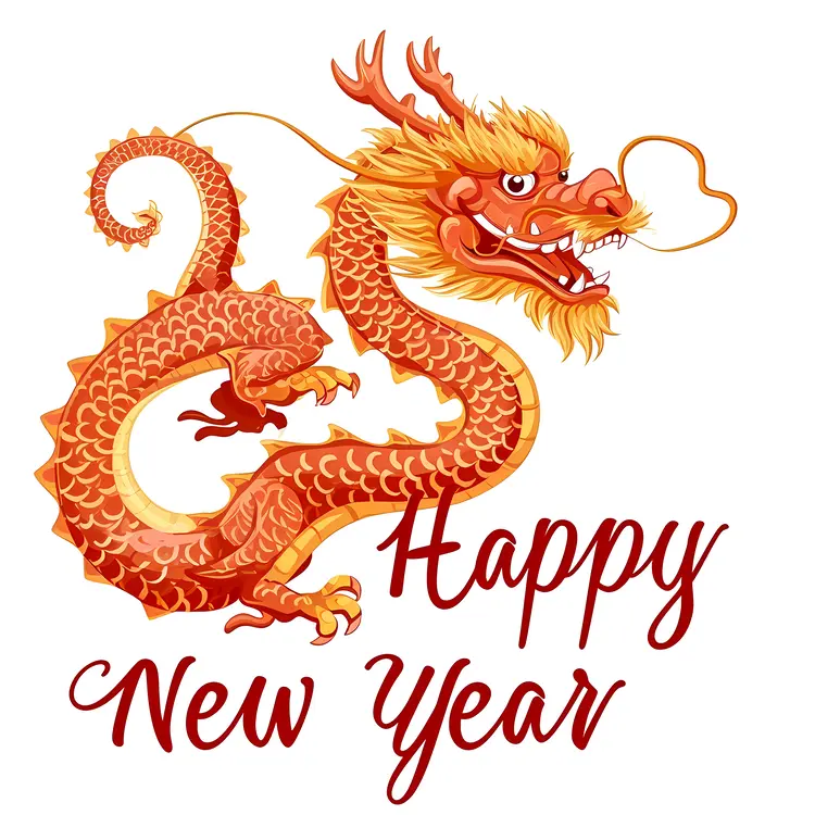 Red Dragon with Happy New Year Text