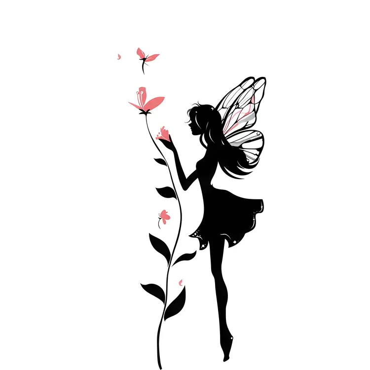 Black Silhouette Fairy with a Tall Flower