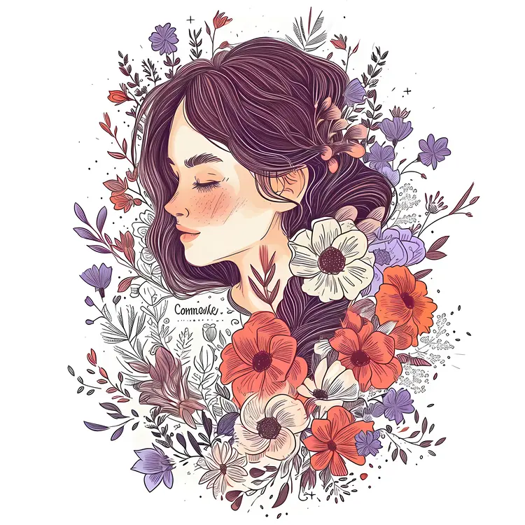 Woman Surrounded by Flowers