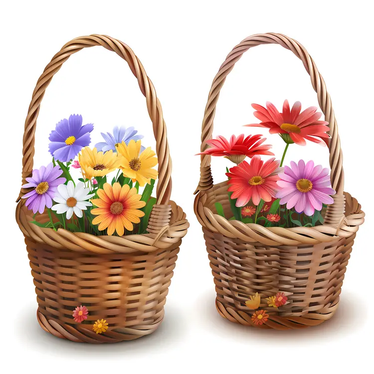Mixed Flowers in Two Baskets