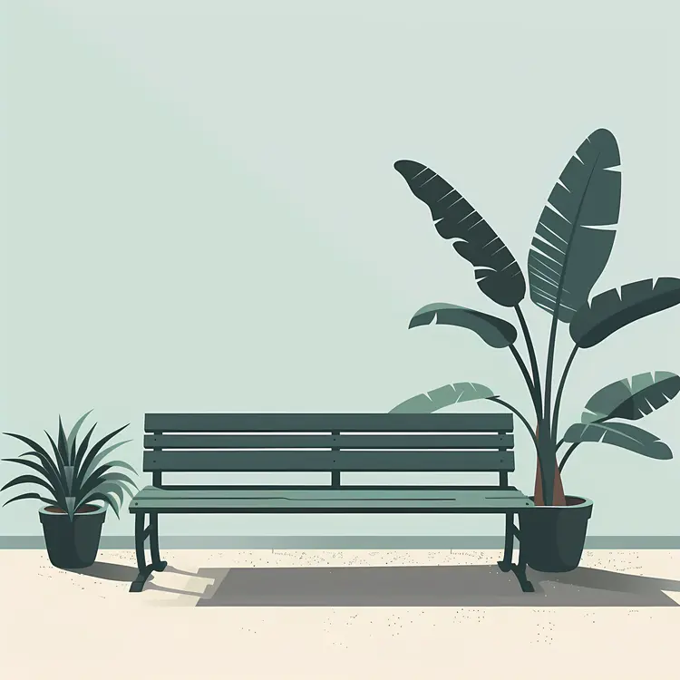 Green Bench with Potted Plant