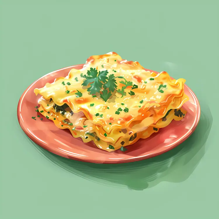 Lasagna with Parsley on a Plate
