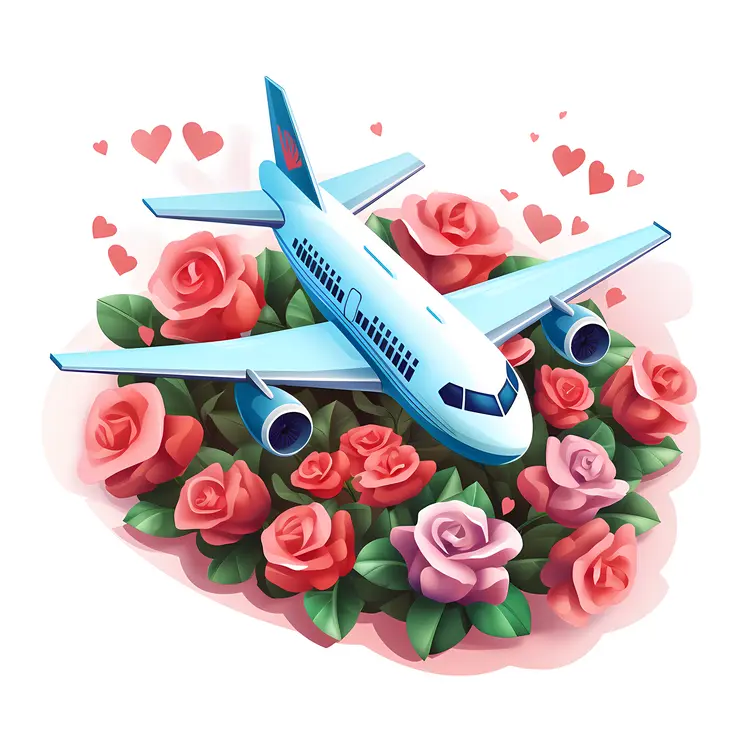 Airplane with Roses and Hearts