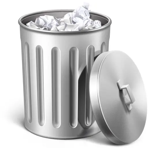 Metal Trash Can with Paper Waste