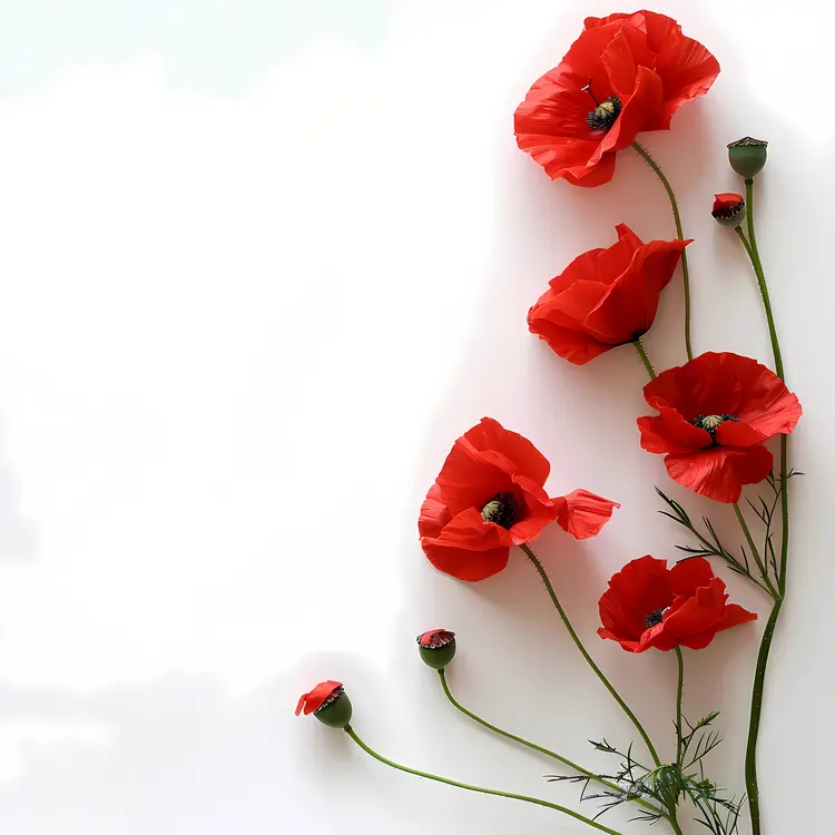 Red Poppies on White Background
