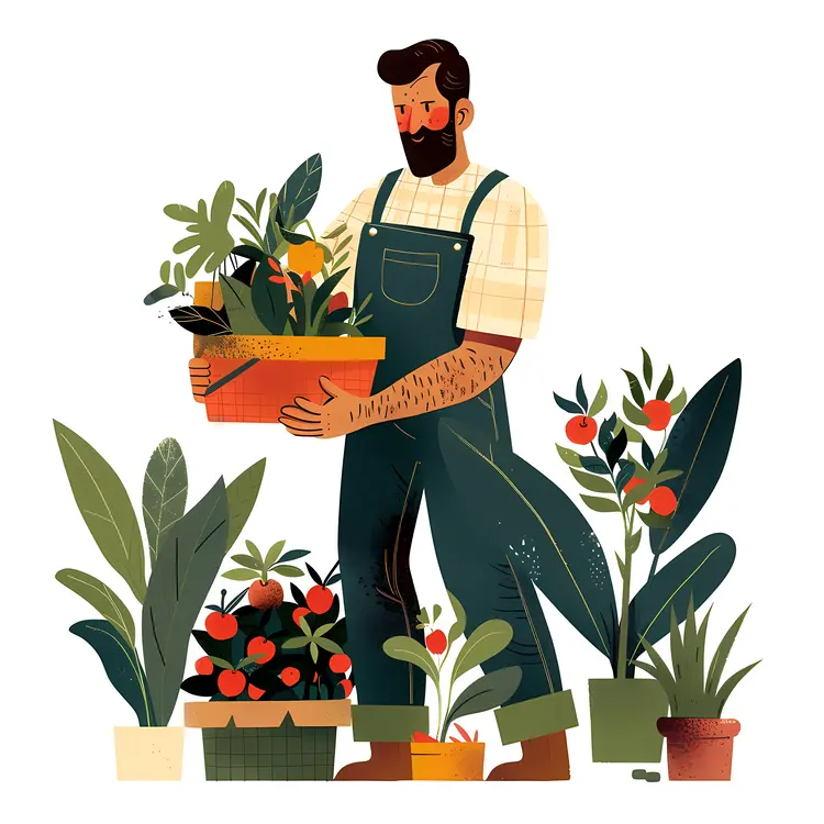 Man Holding Potted Plants