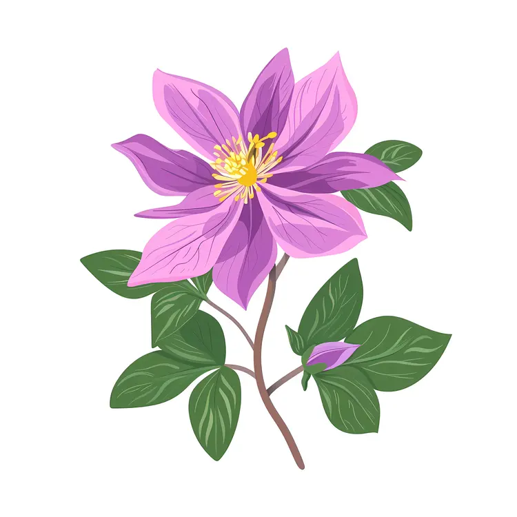 Beautiful Purple Flower with Green Leaves