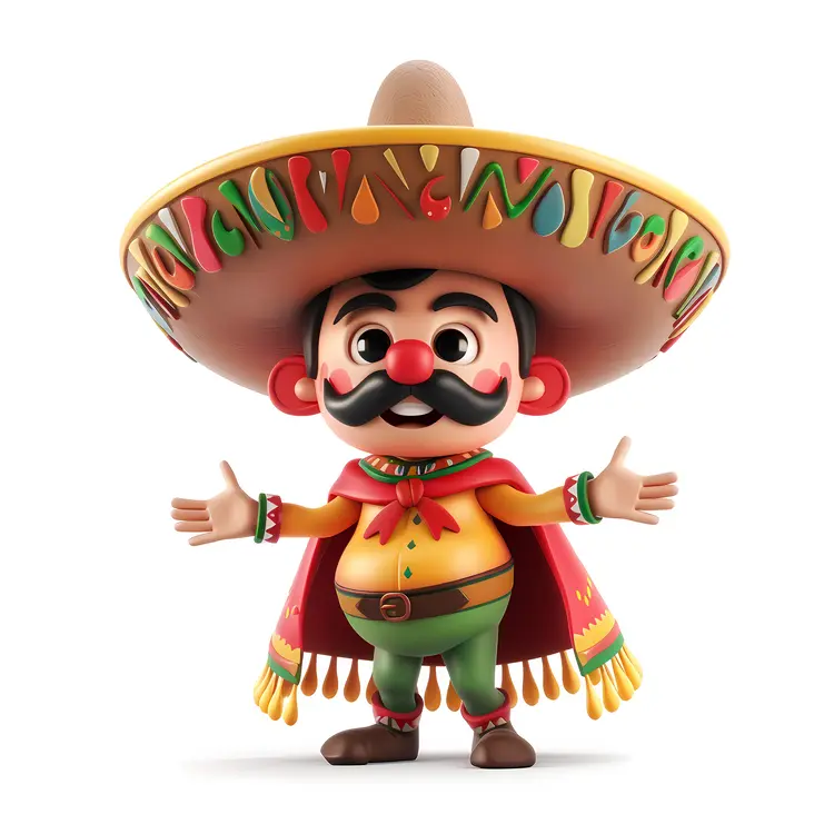 Colorful Mexican Cartoon Character with Sombrero