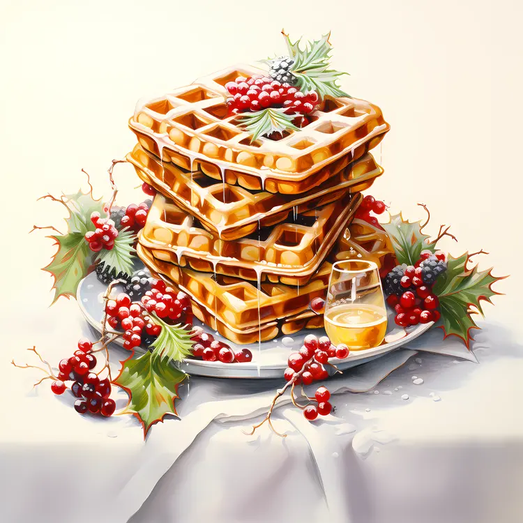 Delicious Waffles with Berries and Syrup