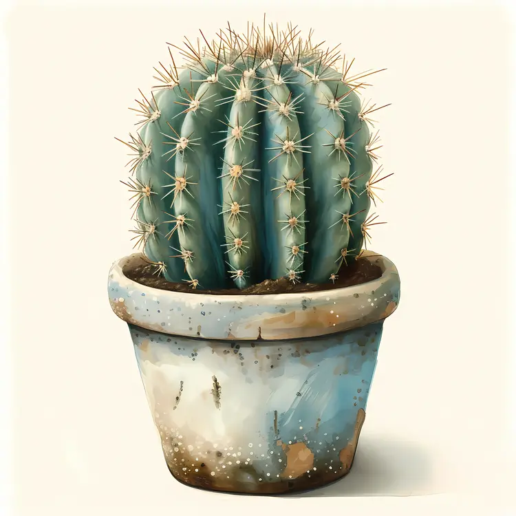 Green Cactus in Blue Pot