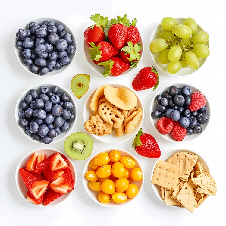Assorted Healthy Snacks with Fruits and Crackers